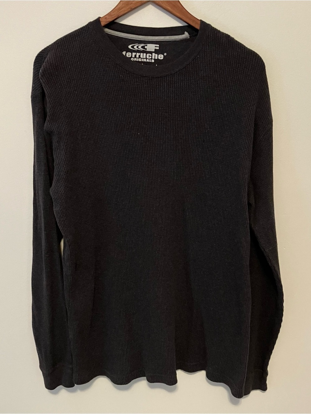 VTG Men’s Ferruche Grey Long Sleeve Waffle Thermal Shirt M 90s Y2K Casual